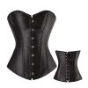 Women Black Overbust Corset Lace-up Bustier Top Satin Waist Corset Lingerie Costume