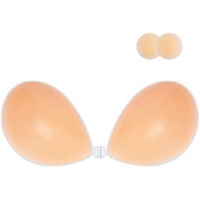 Adhesive Bra Strapless Sticky Invisible Push up Silicone Bra for Backless Dress with Nipple Covers (Color: Lycra Black, Cup Size: A)